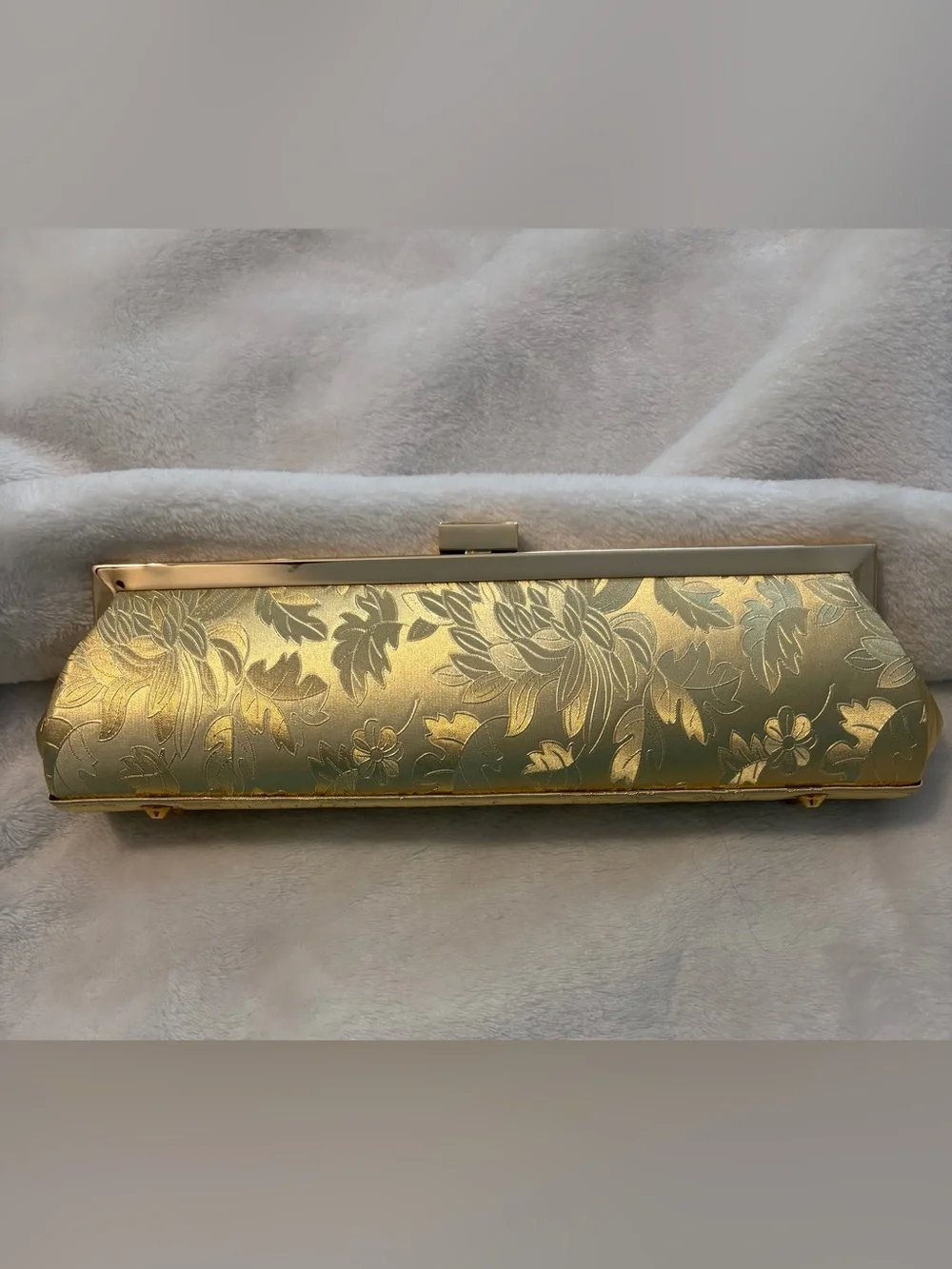 Gold Floral Embossed Evening Clutch with Chain Strap
